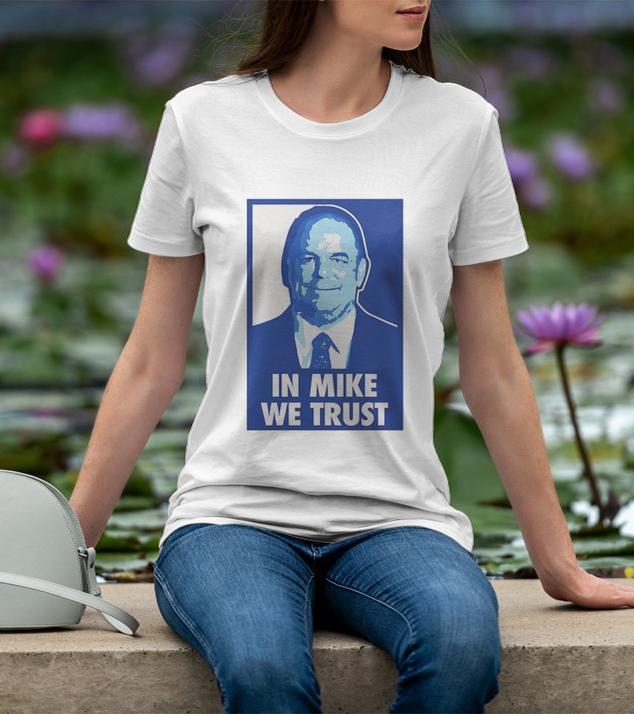 In Mike We Trust Mike Elko Blue Portrait T-Shirt
