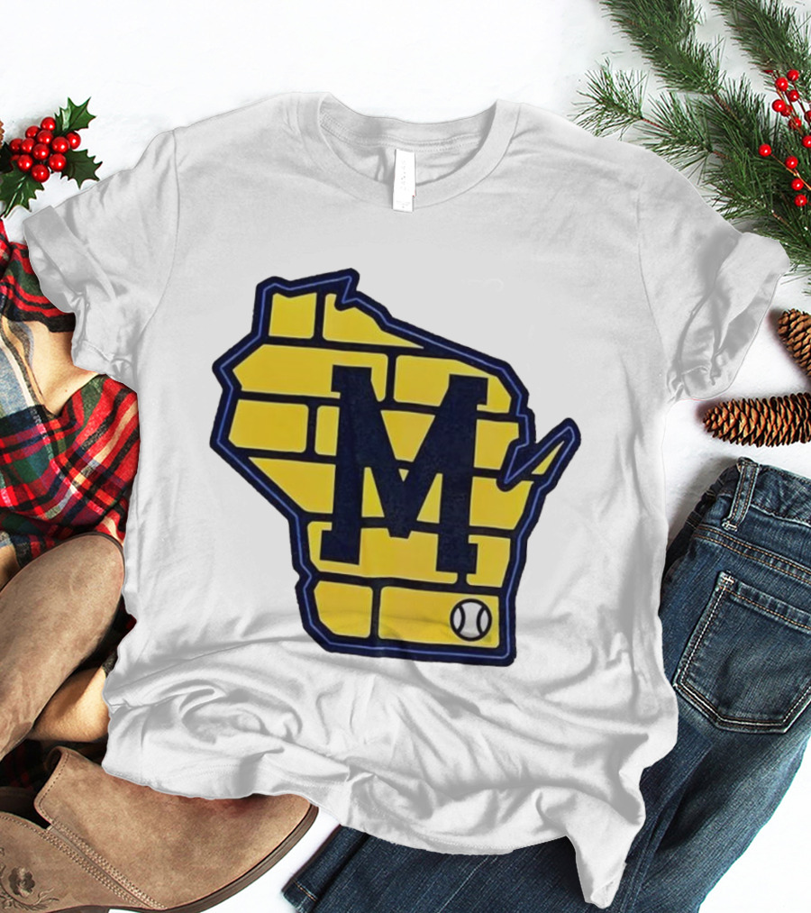 Milwaukee Brewers Wisconsin Brick M Baseball Icon T-Shirt