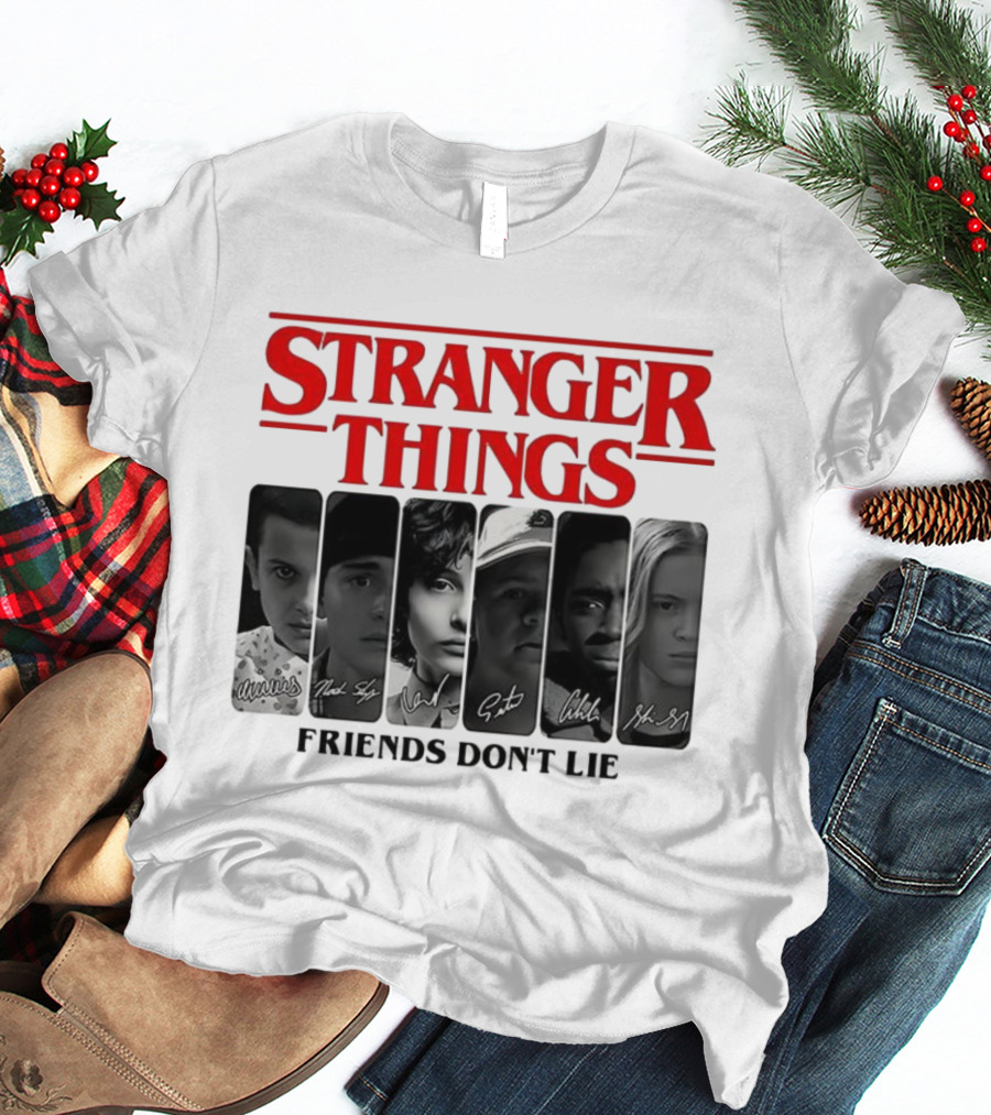 Stranger Things Friends Don’t Lie Signatures Eleven Mike Dustin Lucas Max T-Shirt