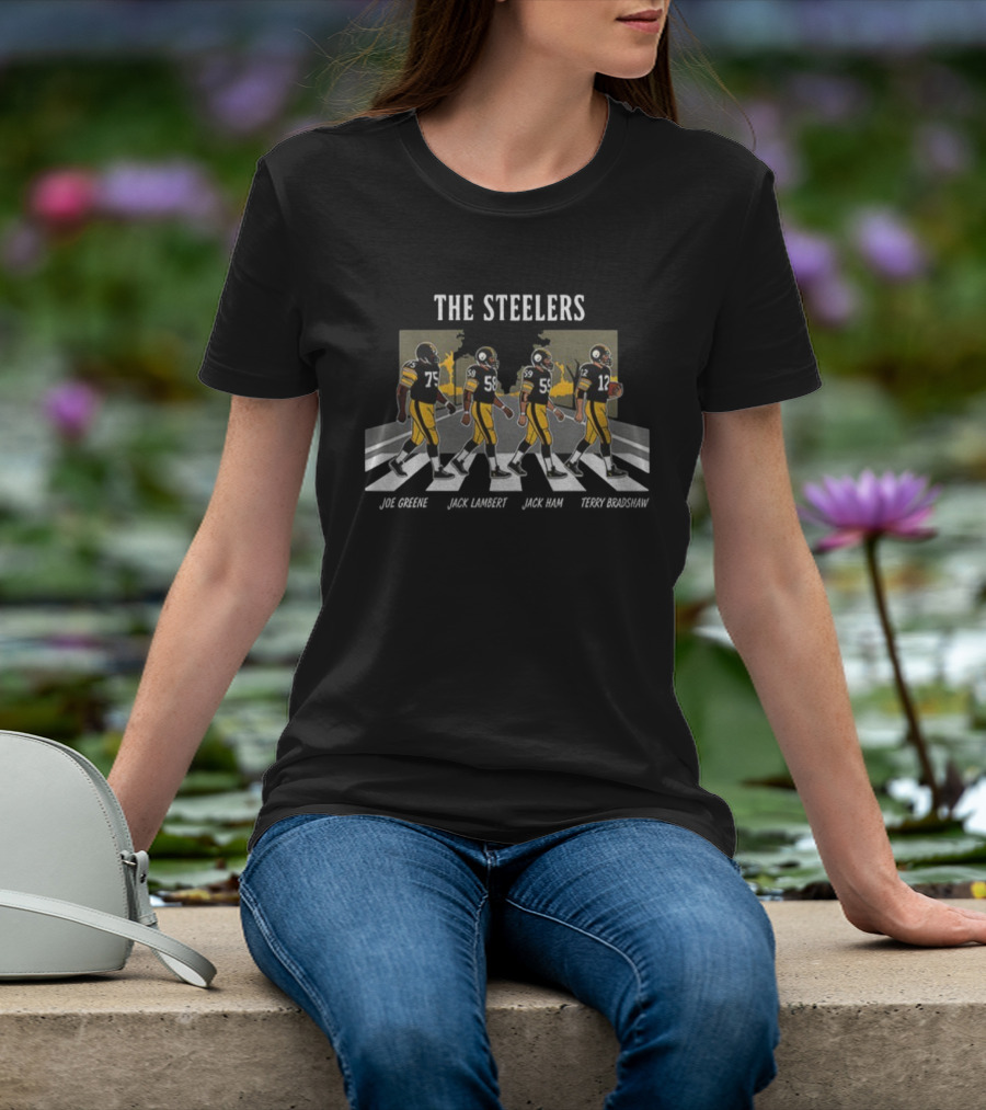 The Steelers Joe Greene Jack Lambert Jack Ham Terry Bradshaw Abbey Road Football T-Shirt