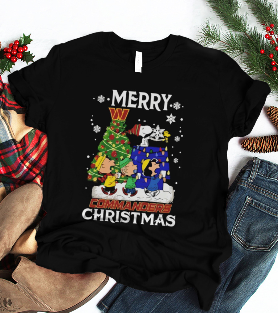 Merry Snoopy And Friends Washington Commanders Christmas NFL T-Shirt