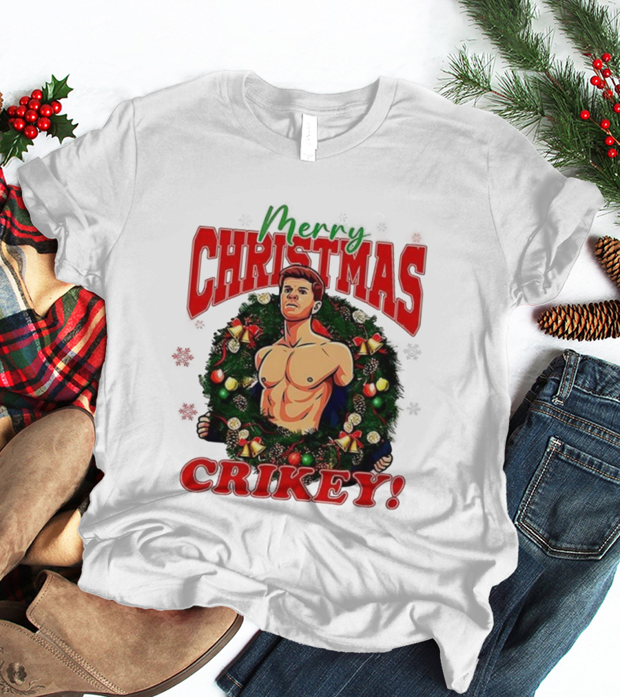 Merry Christmas Crikey 2025 Robert Irwin Wreath Illustration T-Shirt