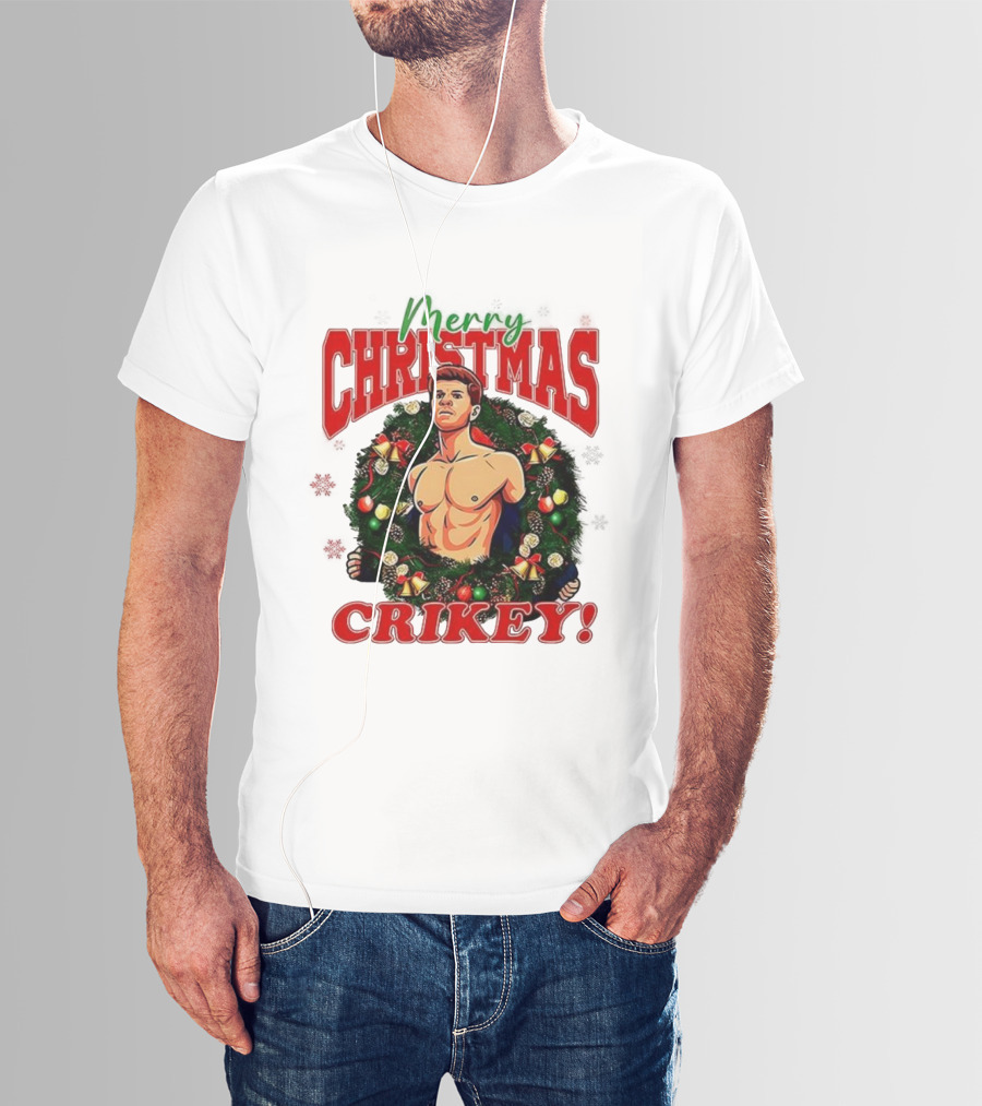 Merry Christmas Crikey 2025 Robert Irwin Wreath Illustration T-Shirt