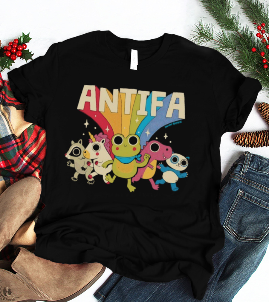 Antifa Frog Unicorn Panda Cute Animal Friends Rainbow T-Shirt