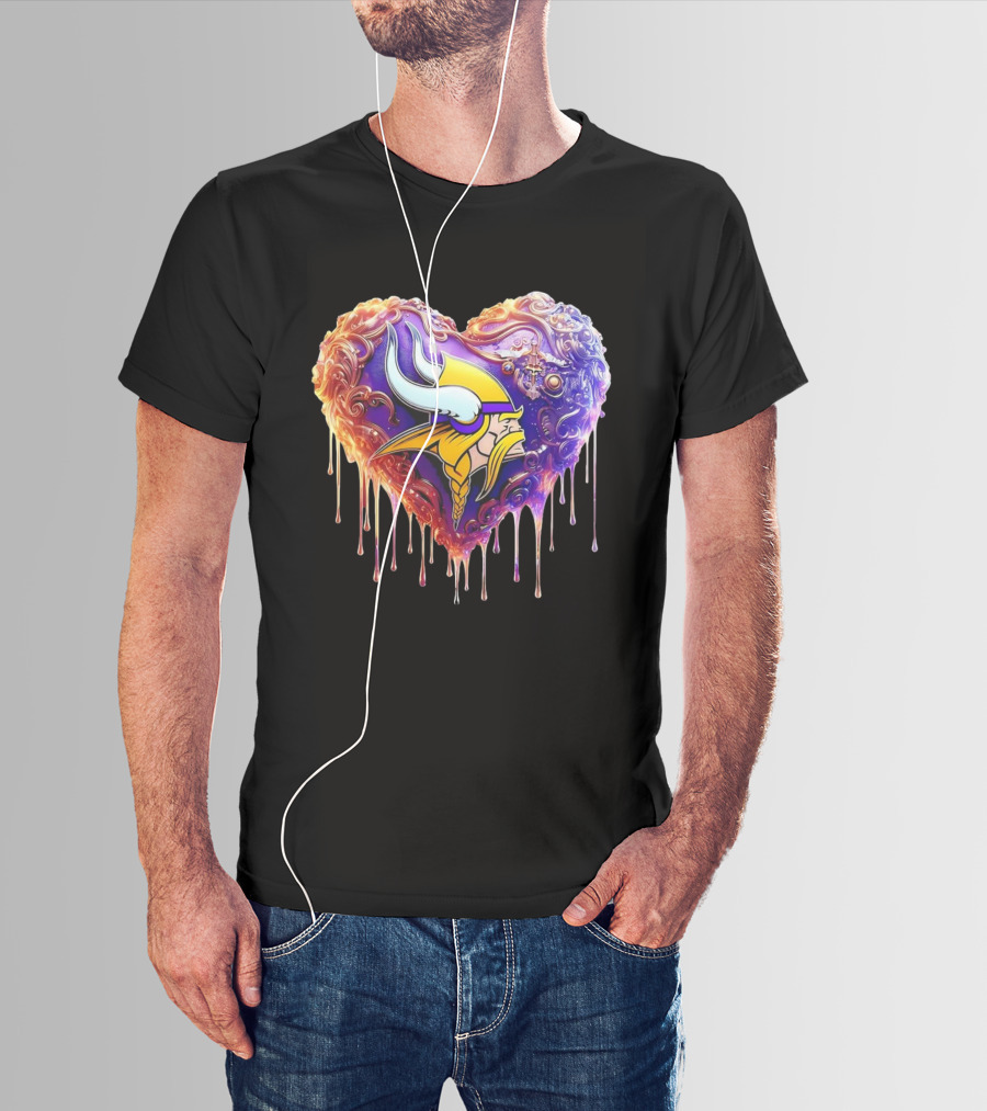 Minnesota Vikings NFL Heart Caramel Viking Head Purple Gold Team Pride T-Shirt