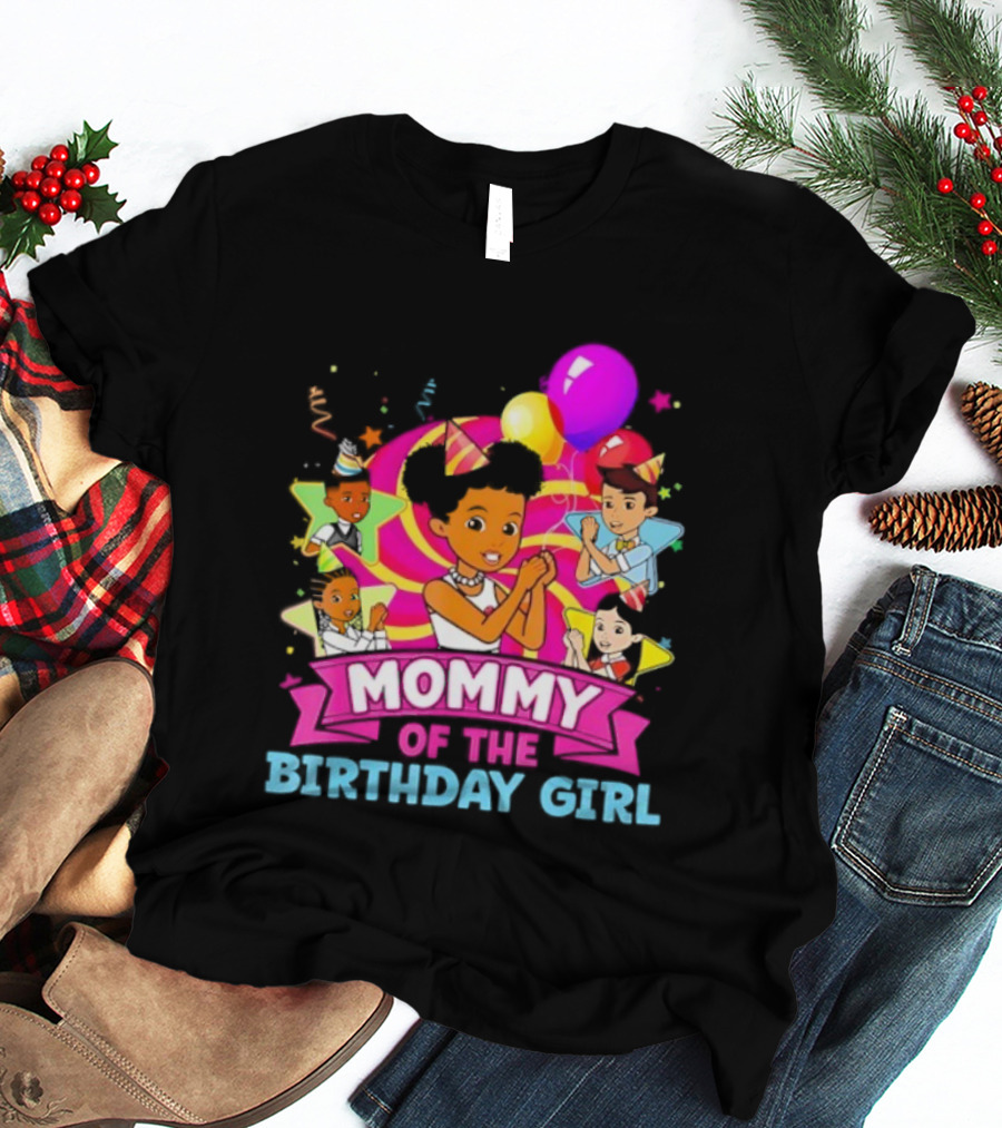 Mommy Of The Birthday Girl Pink Balloons Celebration Family Party T-Shirt
