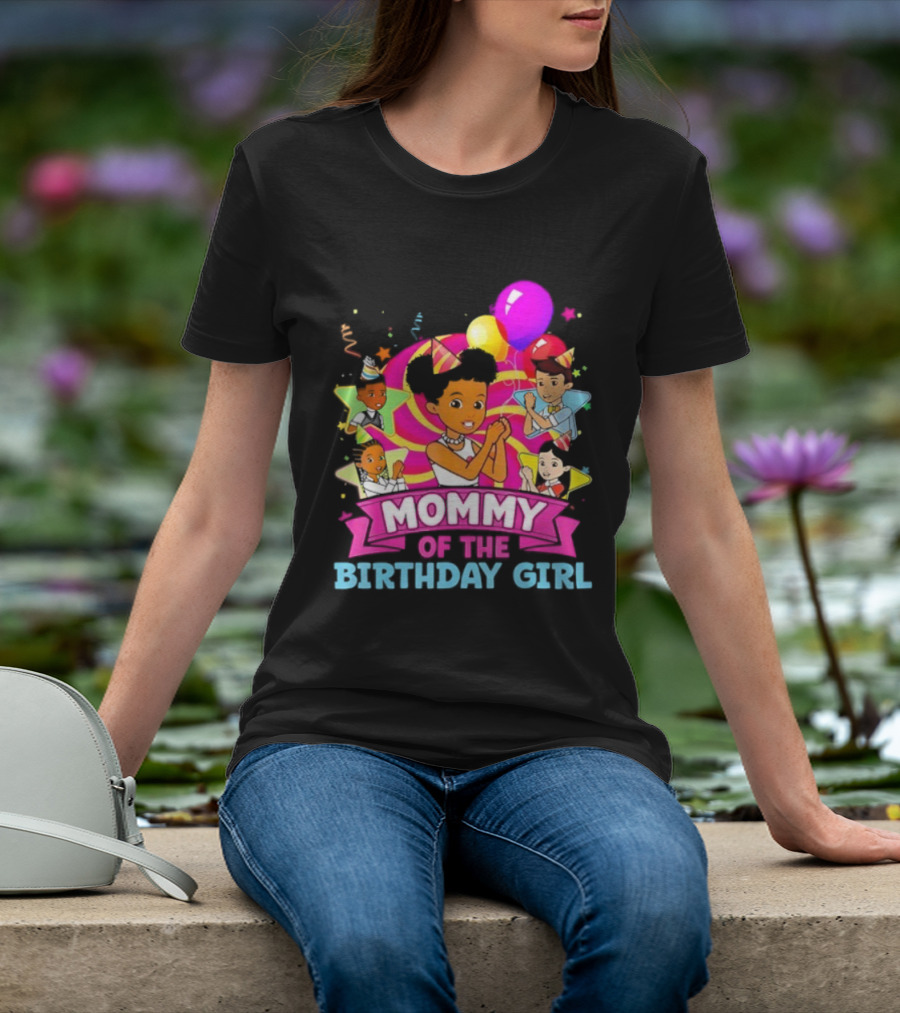 Mommy Of The Birthday Girl Pink Balloons Celebration Family Party T-Shirt