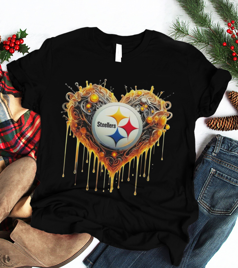 Pittsburgh Steelers NFL Heart Caramel Swirl Pattern T-Shirt