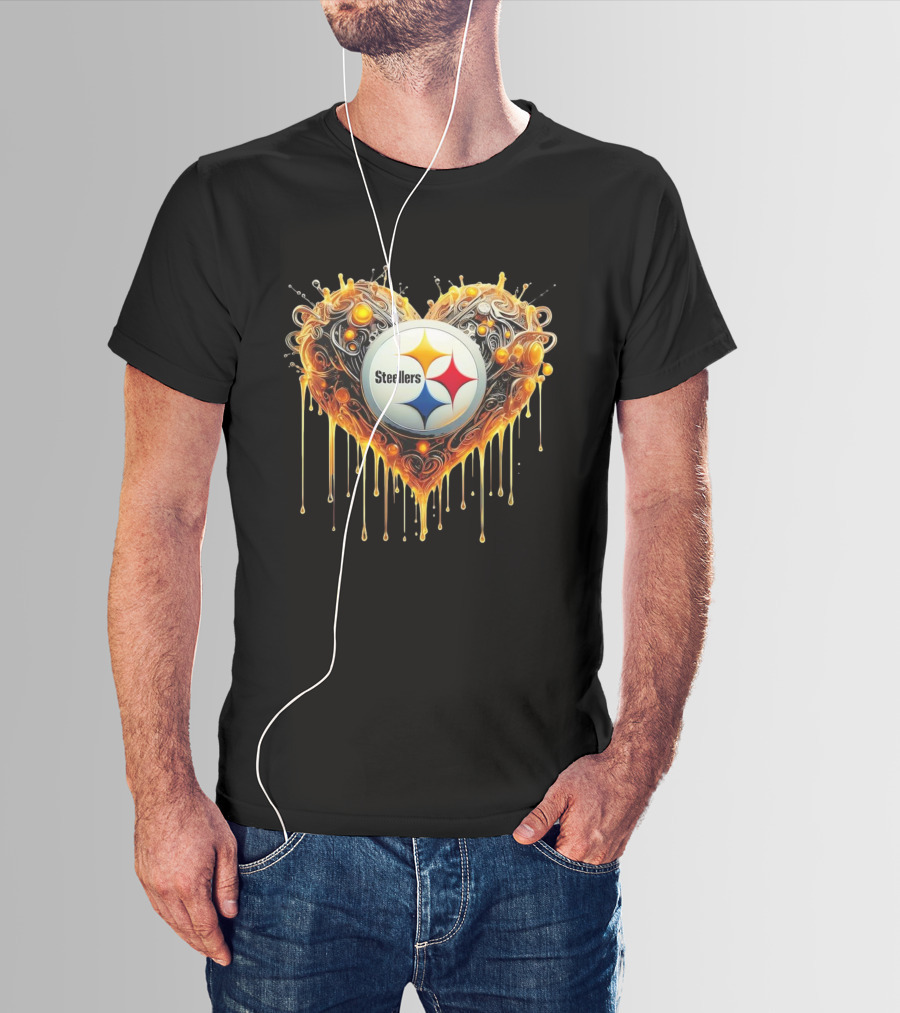 Pittsburgh Steelers NFL Heart Caramel Swirl Pattern T-Shirt