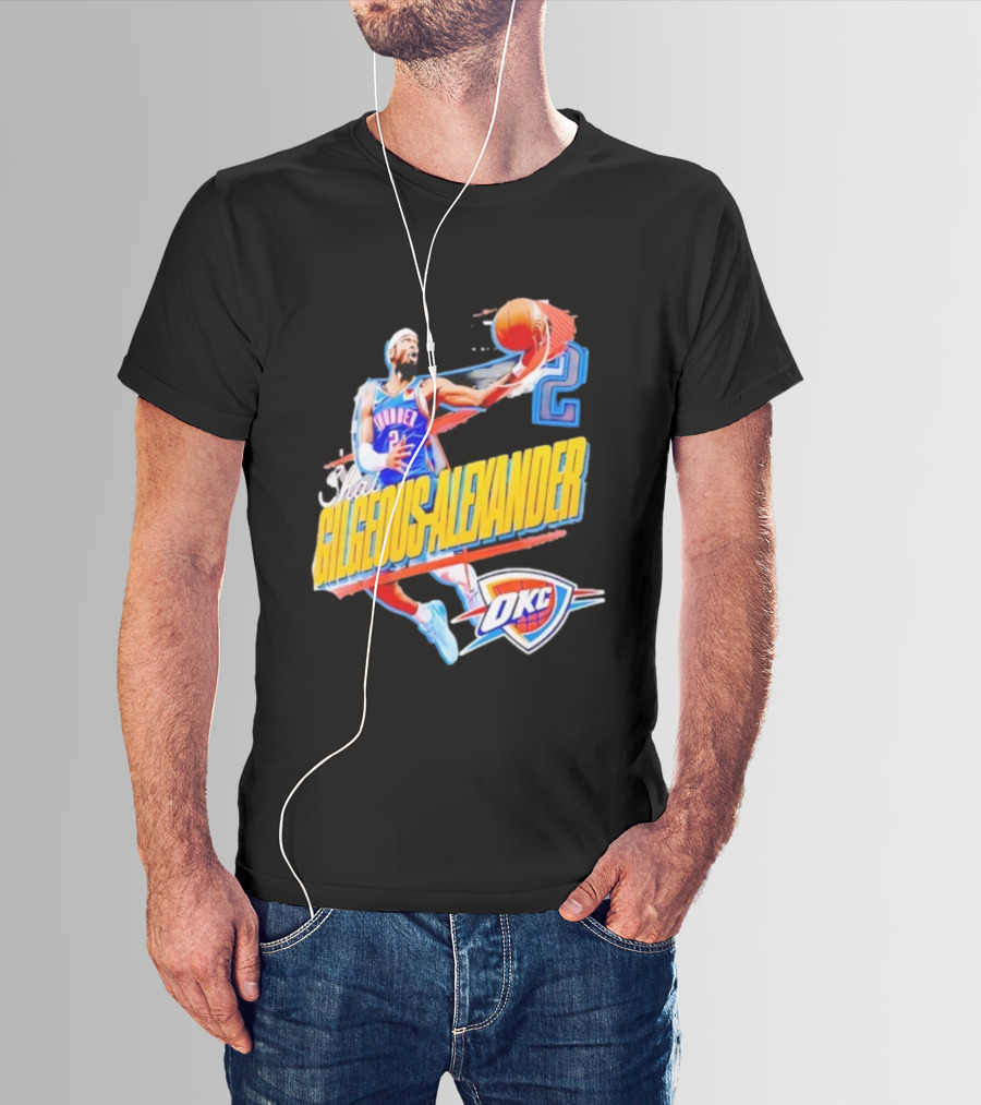 Shai Gilgeous-Alexander Oklahoma City Thunder 2025 Basketball Action OKC T-Shirt