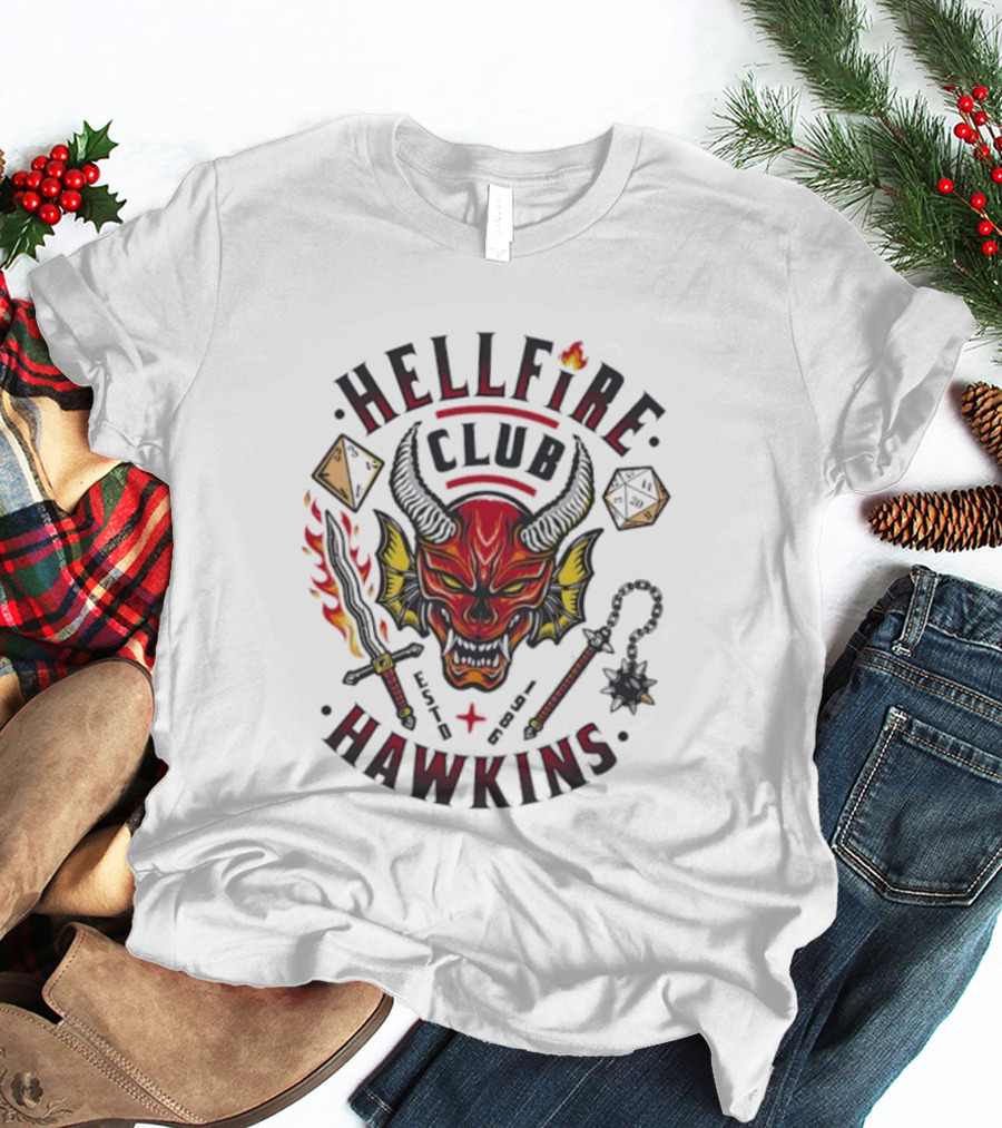 Hellfire Club Hawkins Dungeons & Dragons Stranger Things Demon Dice Sword Flame Symbol T-Shirt