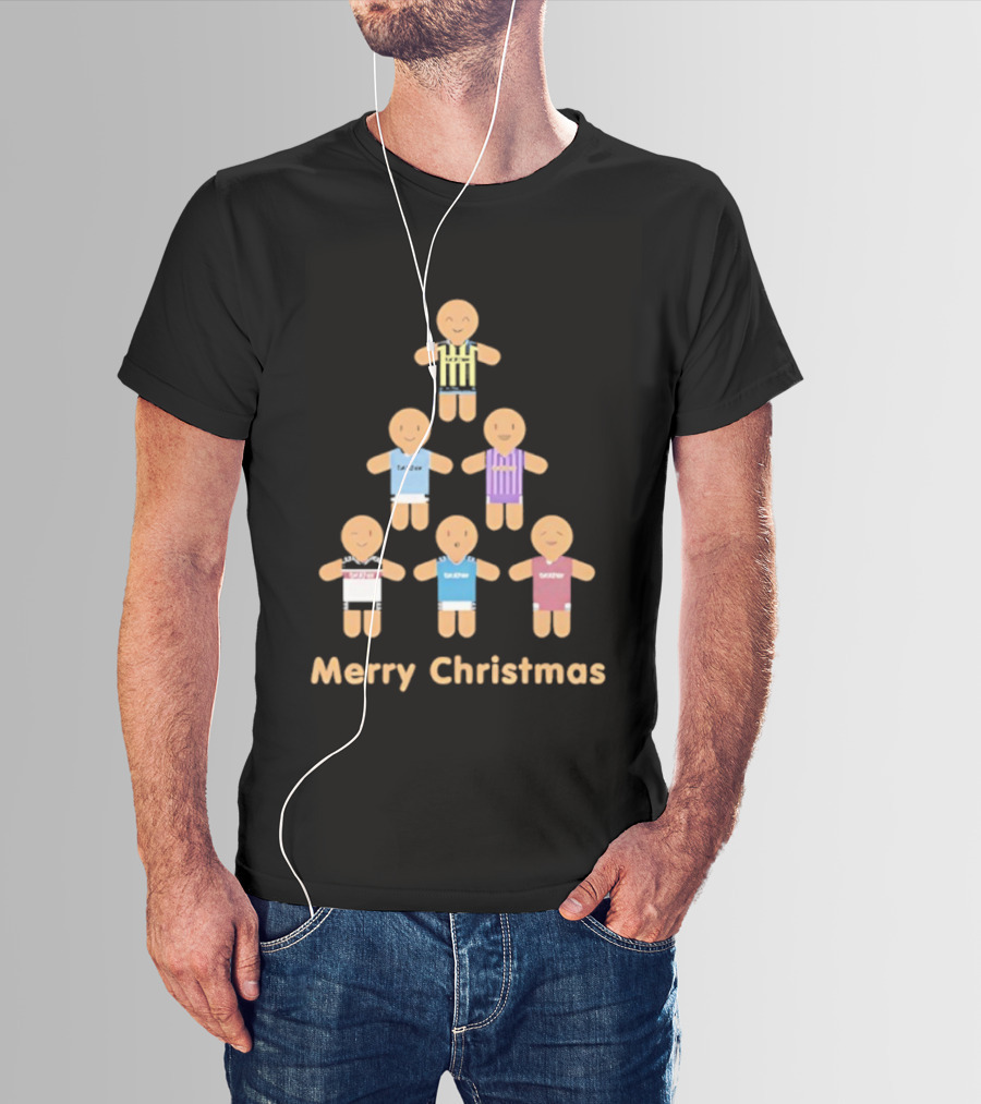 Gingerbread Soccer Players Merry Christmas Holiday Sports Theme T-Shirt