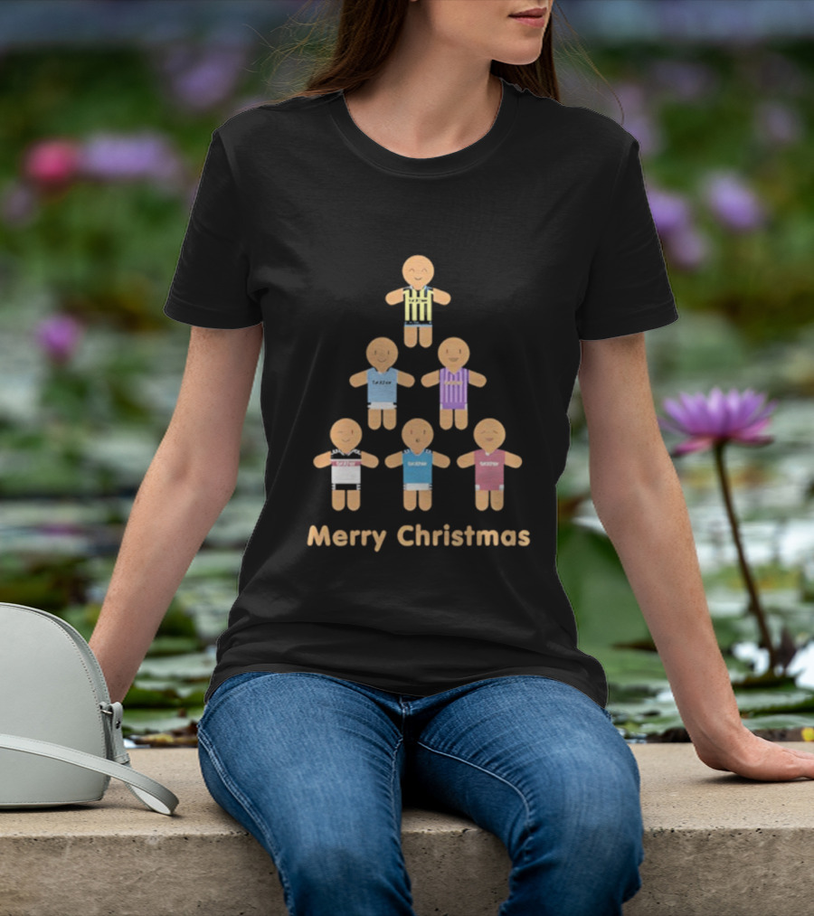 Gingerbread Soccer Players Merry Christmas Holiday Sports Theme T-Shirt