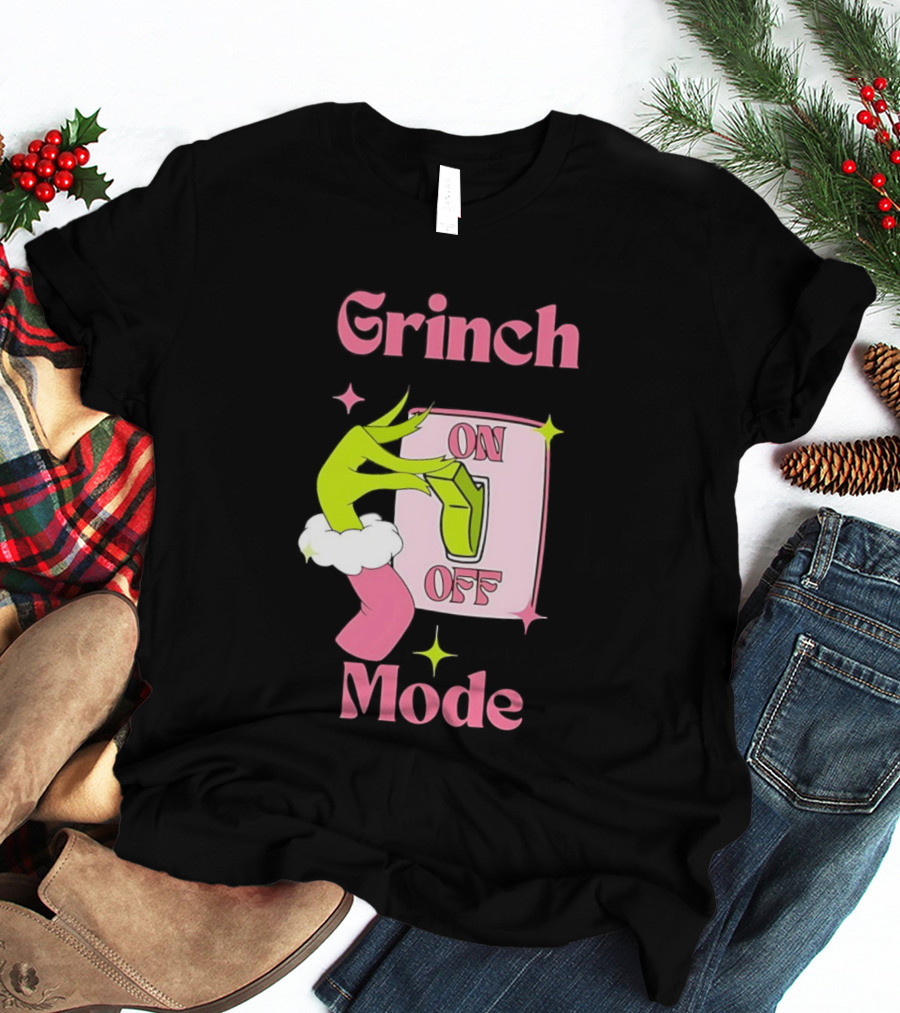 Grinch Mode On Off Merry Christmas Pink Girl T-Shirt