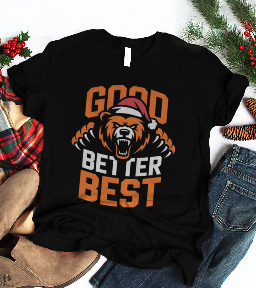 Good Better Best Chicago Bear Mascot Santa Hat Christmas Vintage T-Shirt