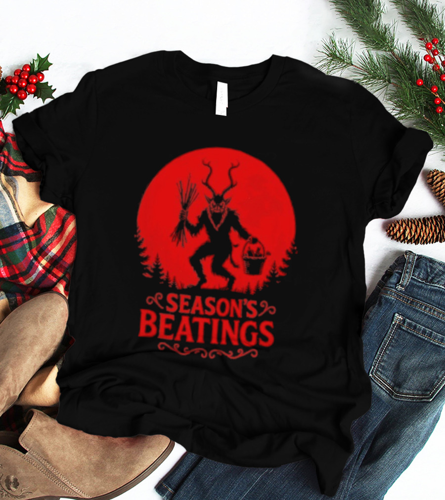 Krampus Season’s Beatings Gothic Christmas Horror T-Shirt
