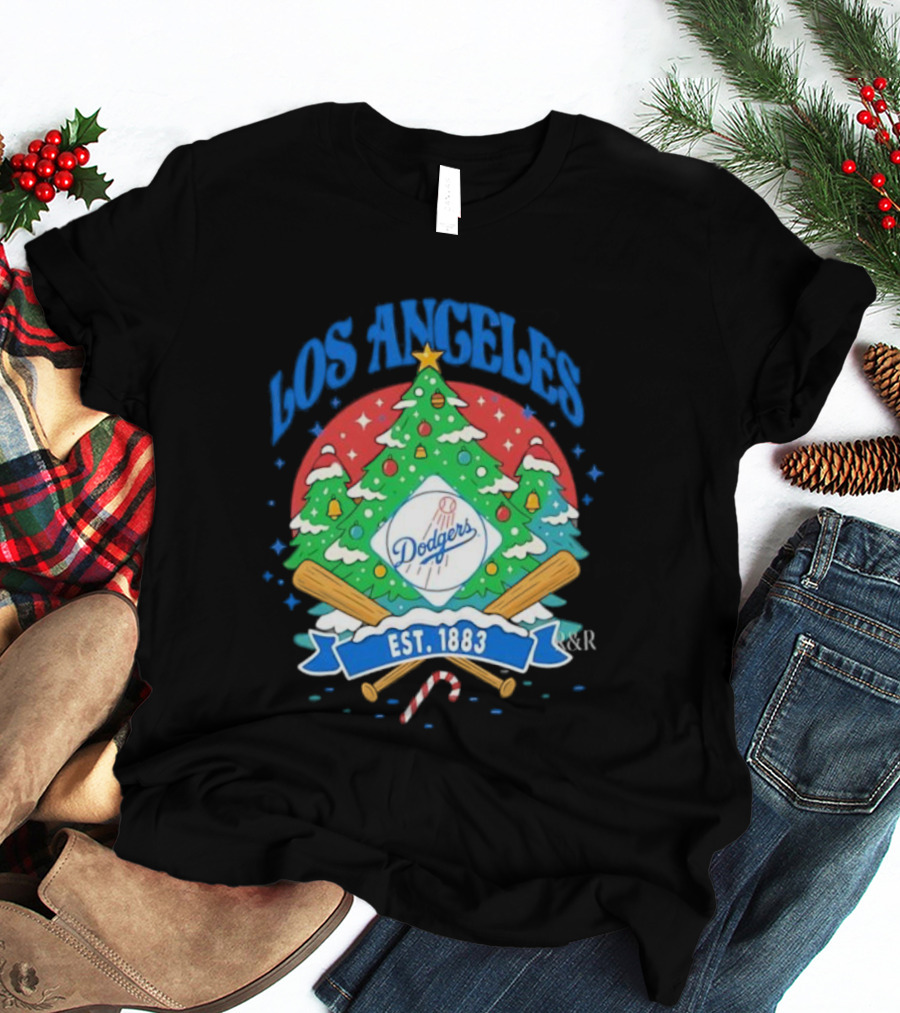 Los Angeles Dodgers Christmas Tree Est 1883 Dodgers T-Shirt