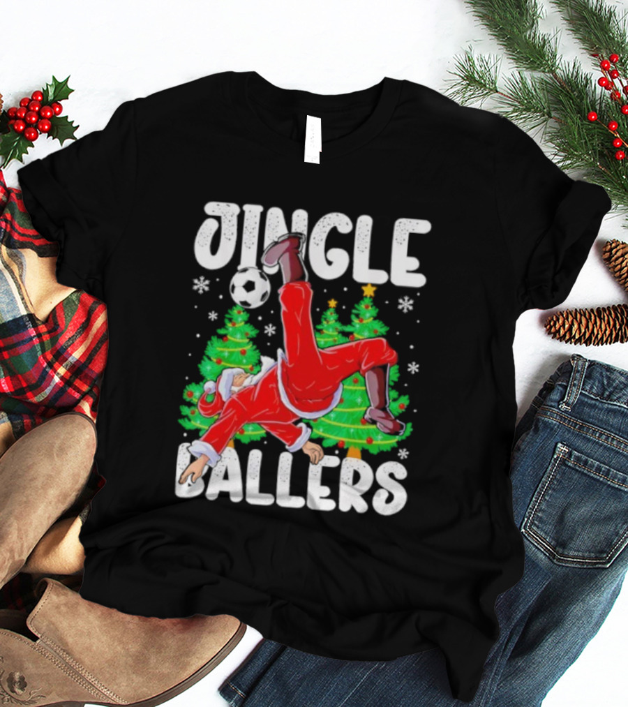 Jingle Ballers Santa Football Christmas Soccer Tree T-Shirt