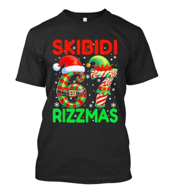 Skibidi 67 Rizzmas Funny Christmas Elf Candy Cane Holiday Meme T-Shirt
