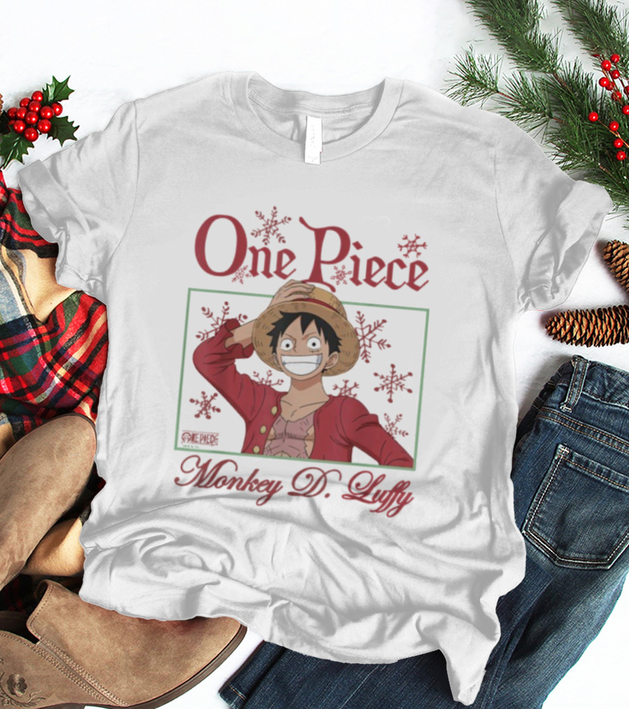 One Piece Monkey D. Luffy Happy Holidays Christmas Snowflakes T-Shirt