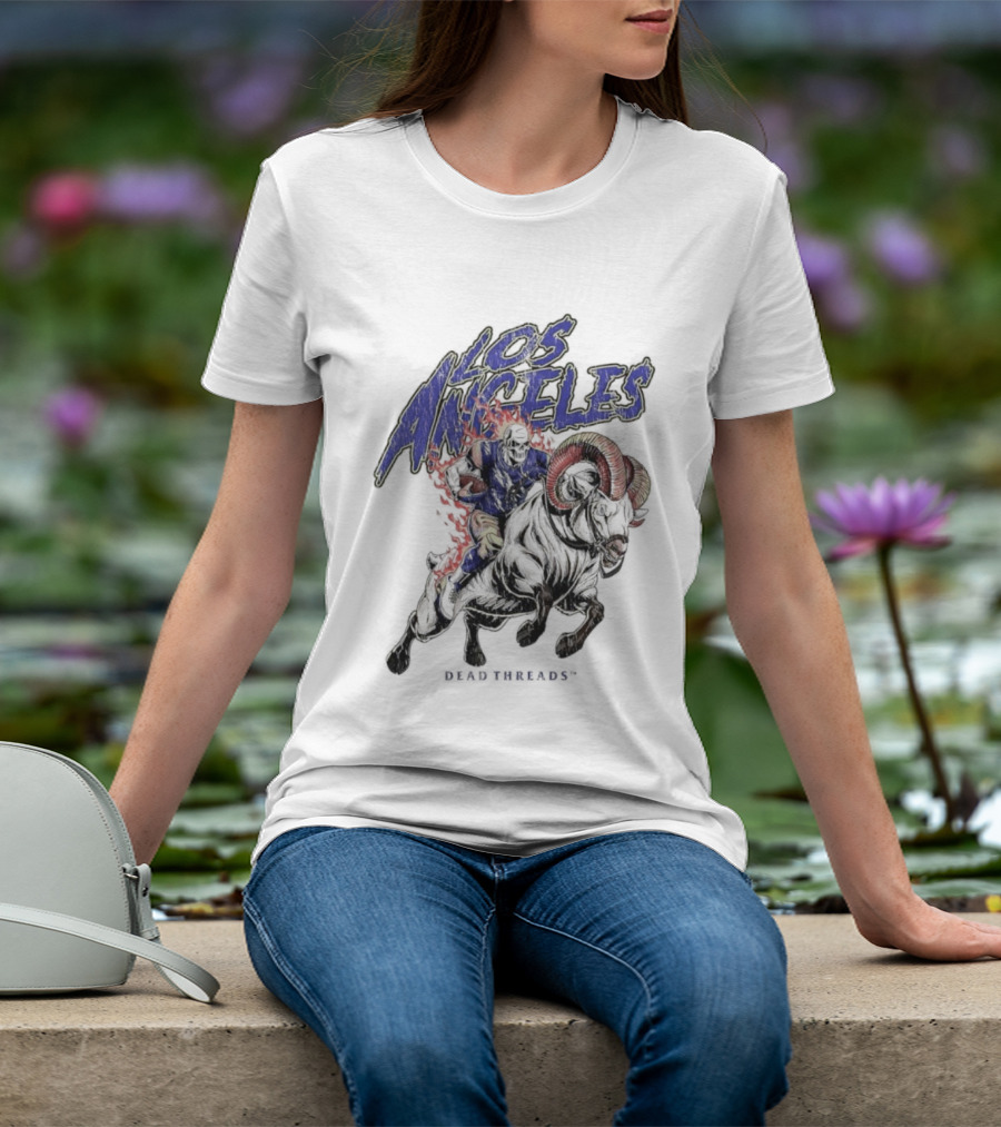 Los Angeles Rams Dead Threads Skull Face Riding Ram Mascot T-Shirt
