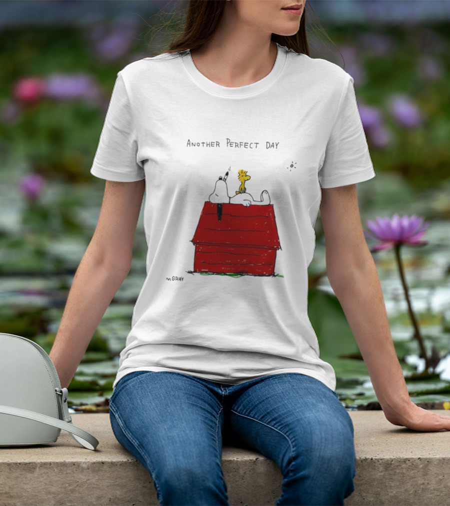 Snoopy And Woodstock Relaxing On Doghouse Perfect Day T-Shirt
