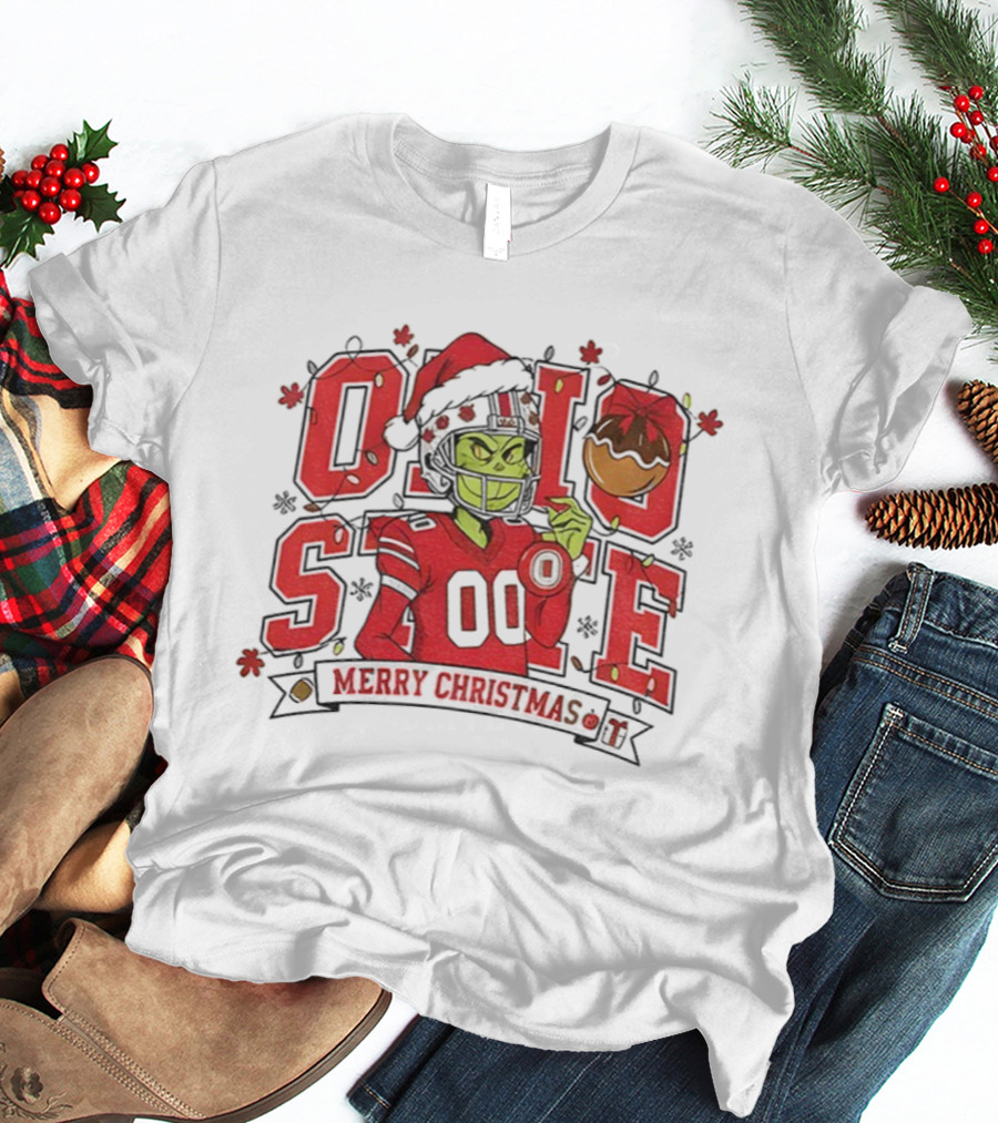 Ohio State Buckeyes Grinch Merry Christmas Football Fan Apparel T-Shirt