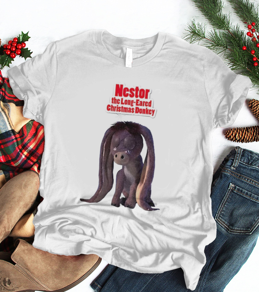 Nestor The Long Eared Christmas Donkey Character Illustration T-Shirt