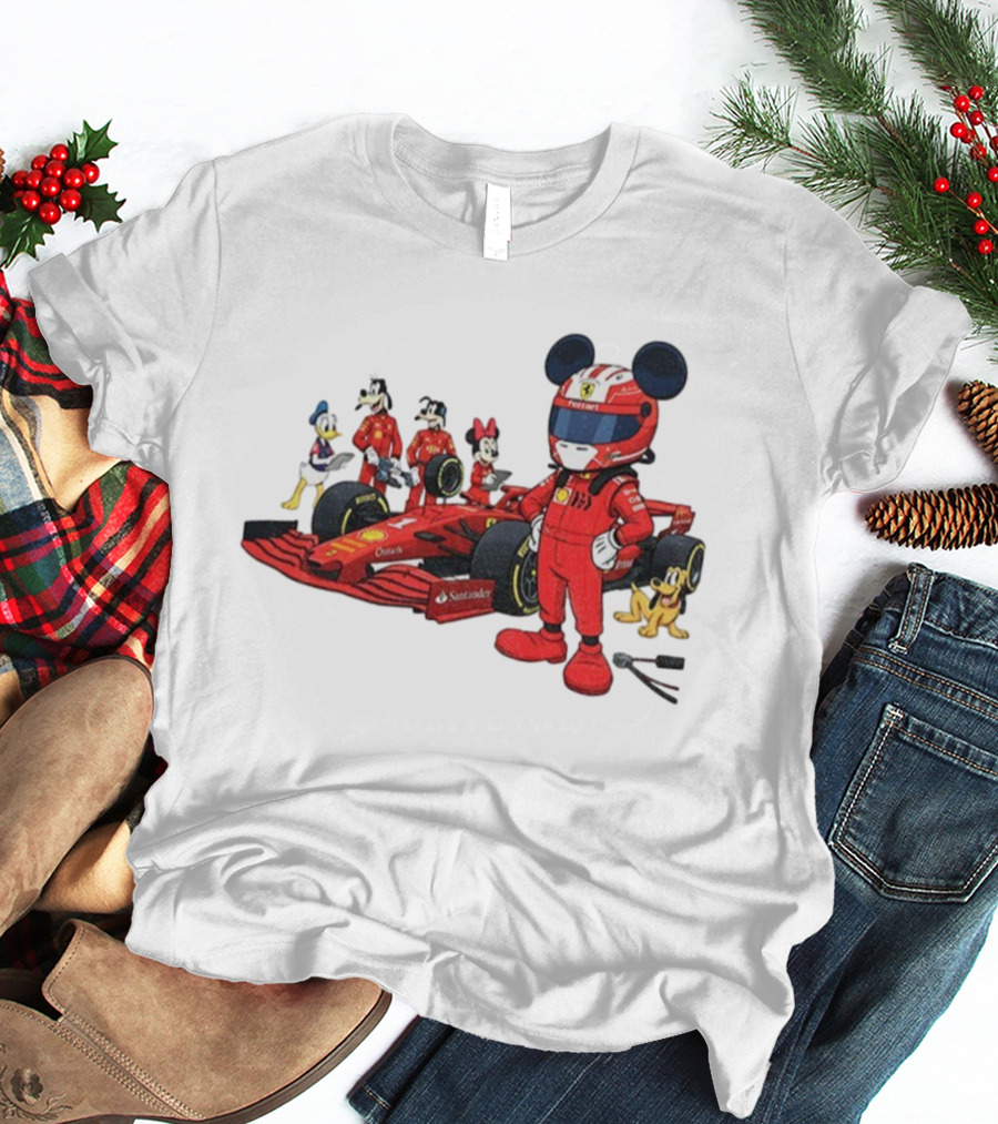Ferrari Racing Disney Mickey Minnie Donald Goofy Pluto F1 Christmas T-Shirt