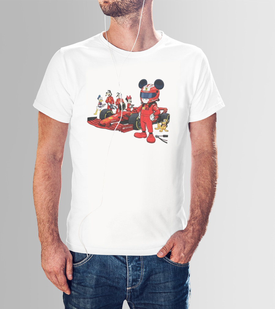 Ferrari Racing Disney Mickey Minnie Donald Goofy Pluto F1 Christmas T-Shirt
