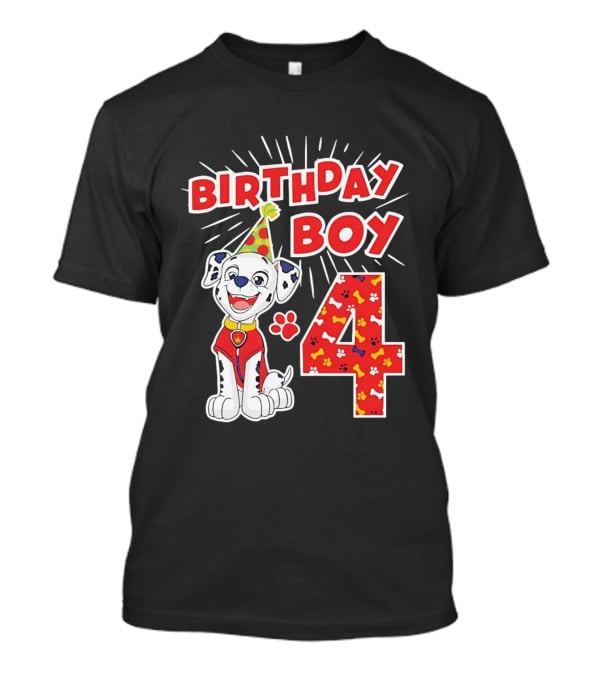 4th Birthday Boy Celebration With Cute Pup And Party Hat T-Shirt