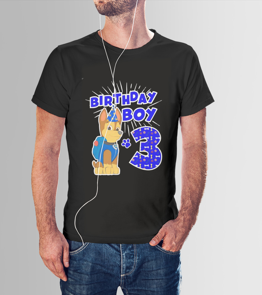 Birthday Boy Cute Police Pup Dog 3rd Party Theme T-Shirt