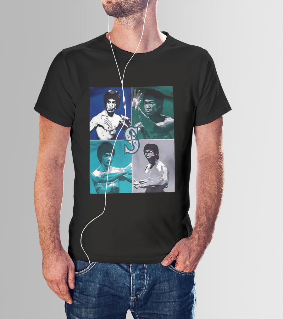 Bruce Lee Seattle Mariners SC Star Emblem Four Pop Art Portraits T-Shirt