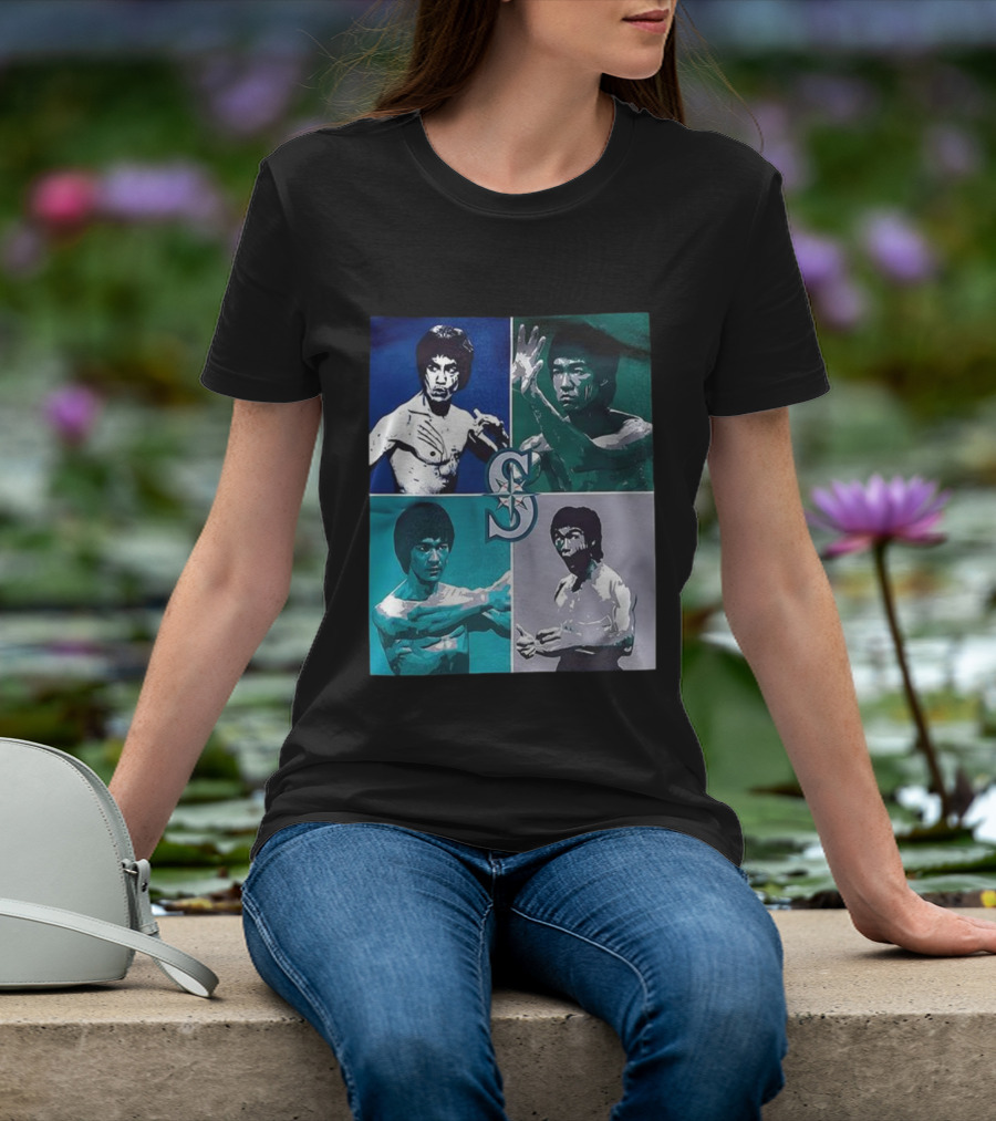 Bruce Lee Seattle Mariners SC Star Emblem Four Pop Art Portraits T-Shirt