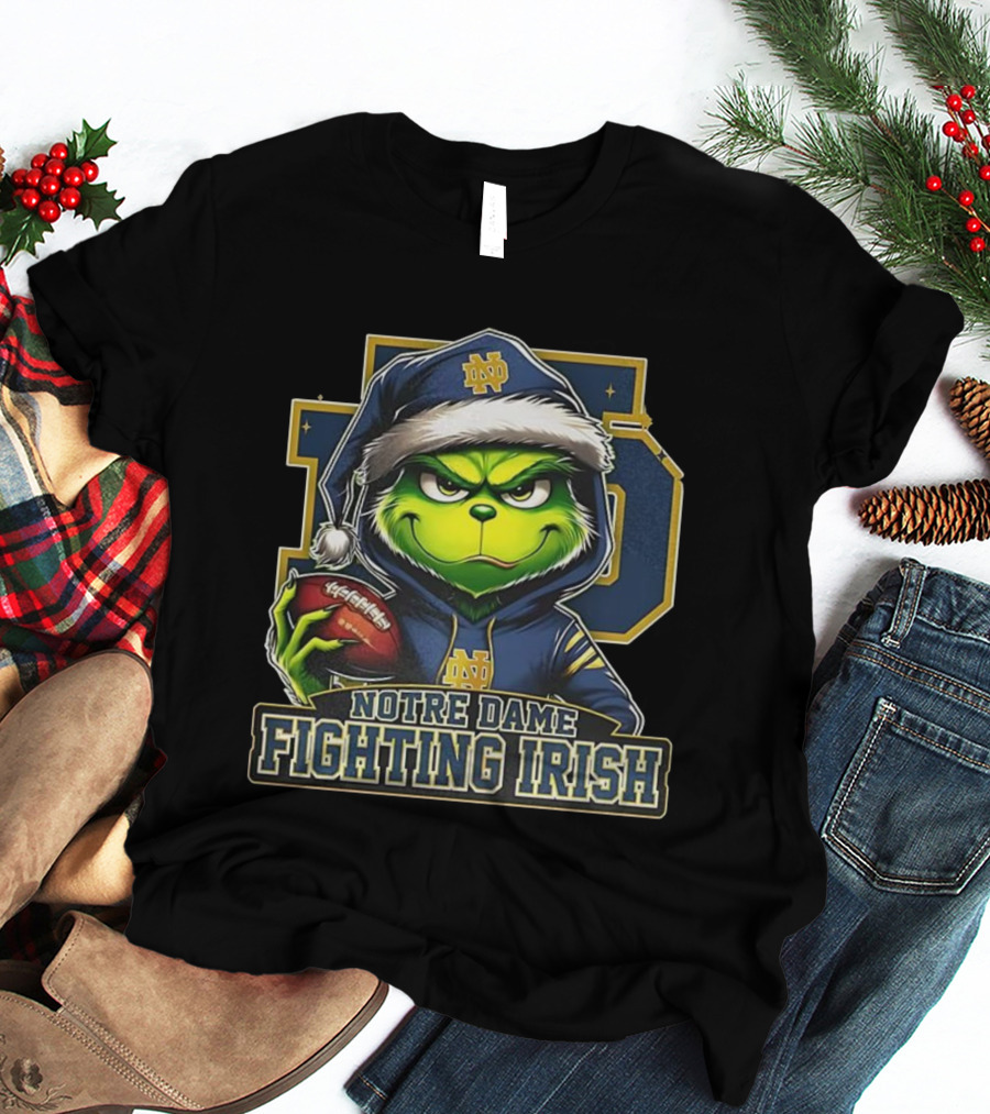Grinch Notre Dame Fighting Irish Football Christmas 2025 T-Shirt