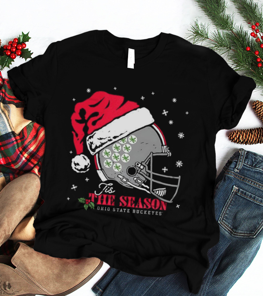 Tis The Season Ohio State Buckeyes Football Santa Helmet Christmas T-Shirt