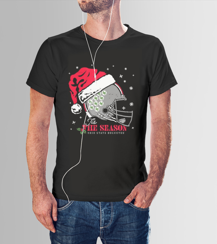 Tis The Season Ohio State Buckeyes Football Santa Helmet Christmas T-Shirt