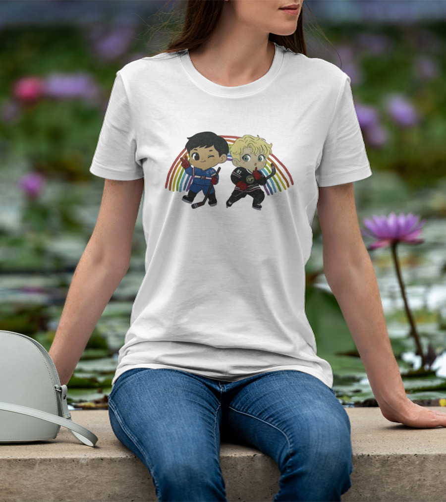 Hollanov Pride Heated Rivalry Chibi Hockey Players Rainbow T-Shirt