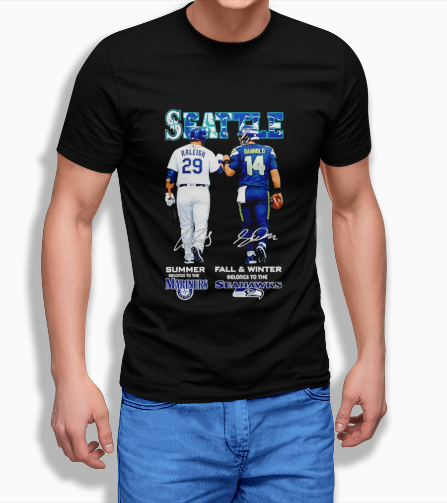 Seattle Cal Raleigh Mariners And Darnold Seahawks Fist Bump Summer Winter T-Shirt