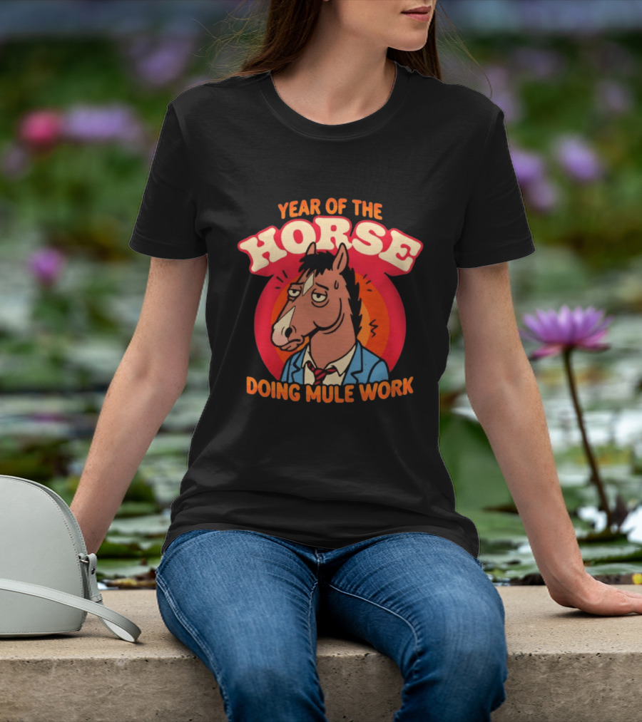 Year Of The Horse Doing Mule Work 2026 Retro Cartoon T-Shirt