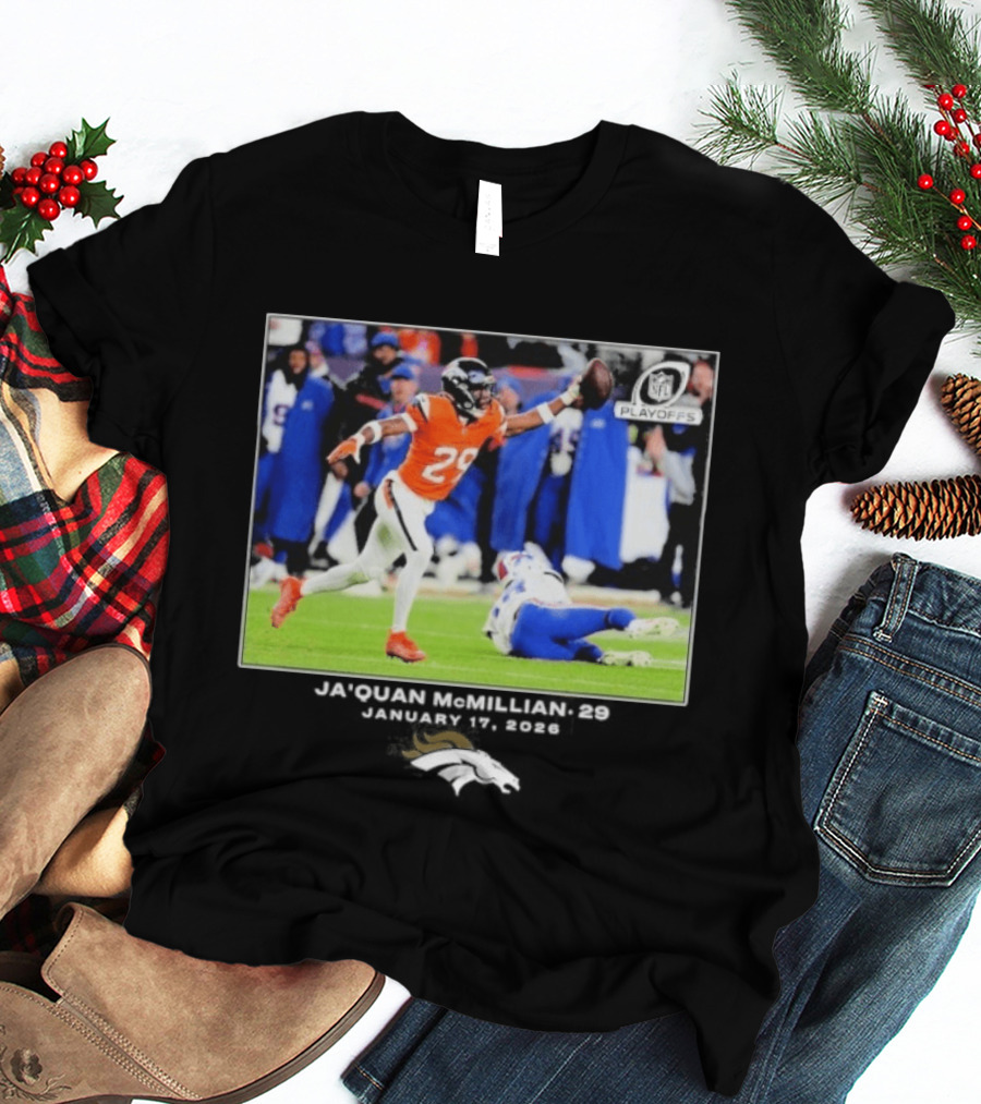 Denver Broncos Playoffs Ja'Quan McMillian 29 Action T-Shirt