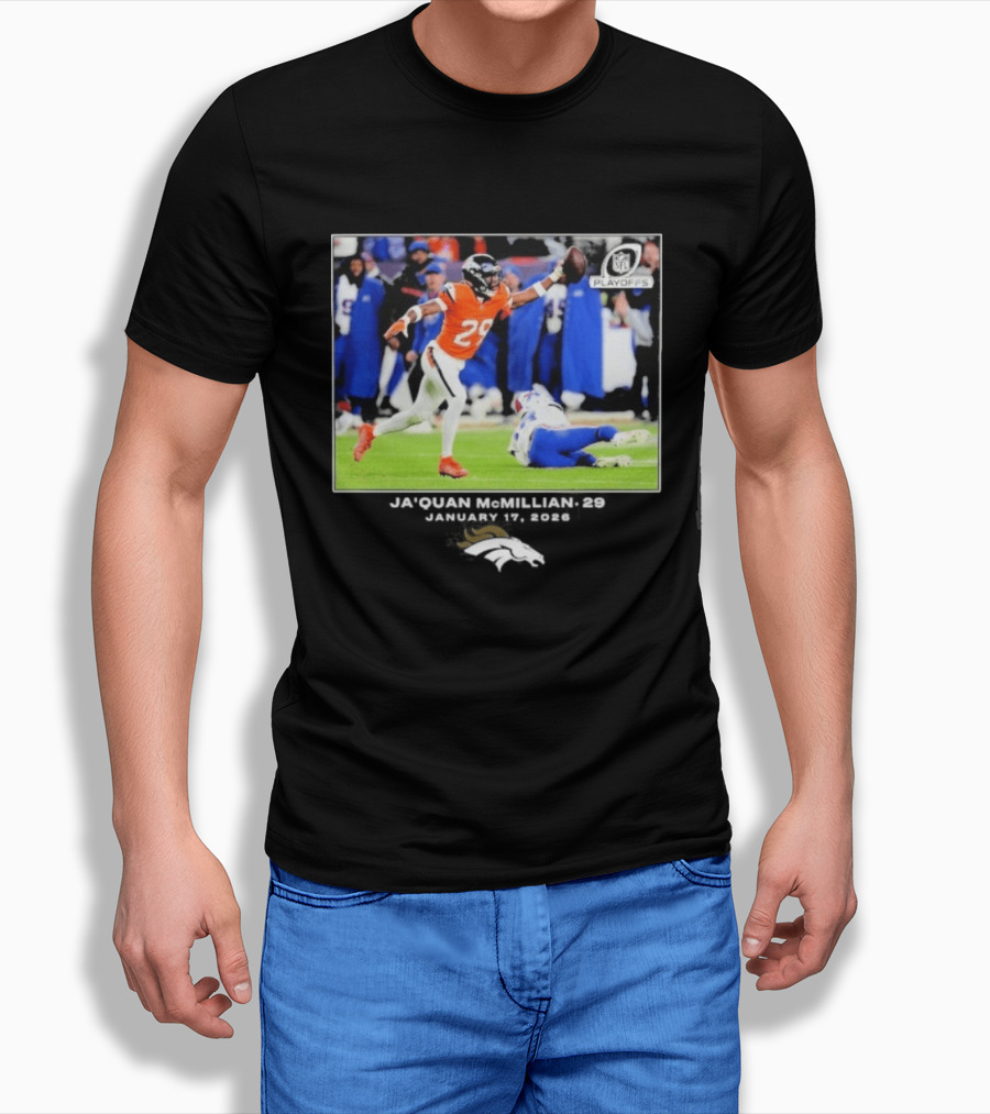 Denver Broncos Playoffs Ja'Quan McMillian 29 Action T-Shirt