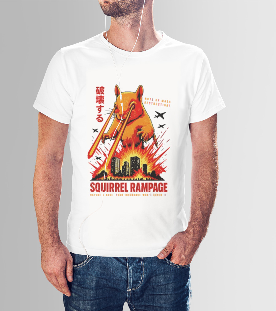 Squirrel Rampage Laser Eyes Skyline Destruction Nuts Of Mass Destruction T-Shirt
