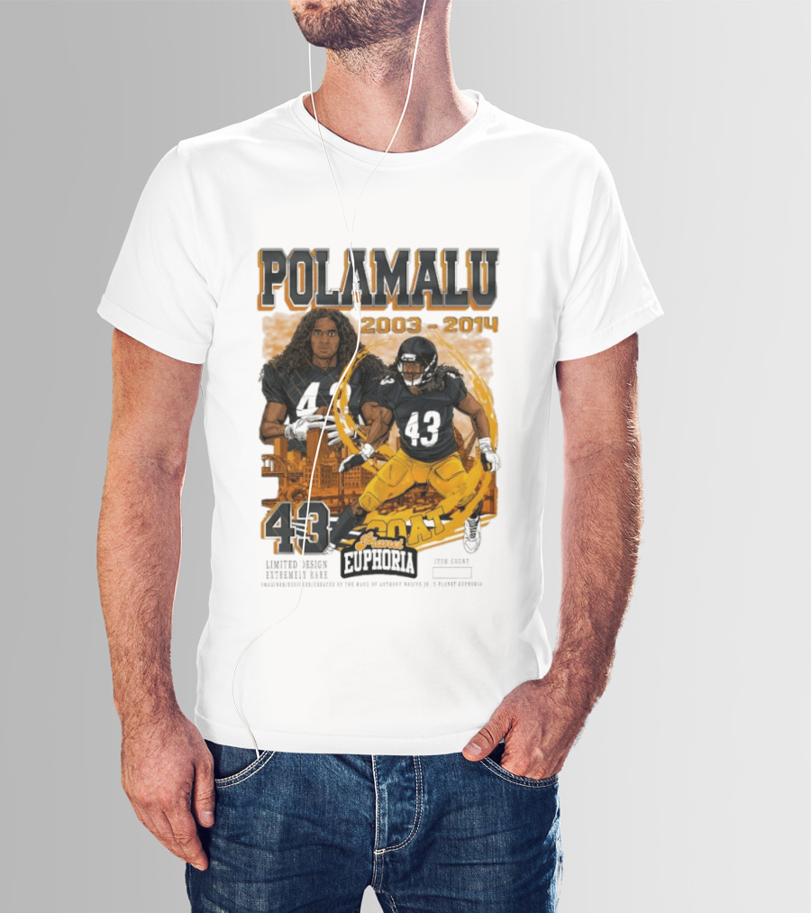 Polamalu 43 Planet Euphoria 2003 2014 GOAT Steelers T-Shirt