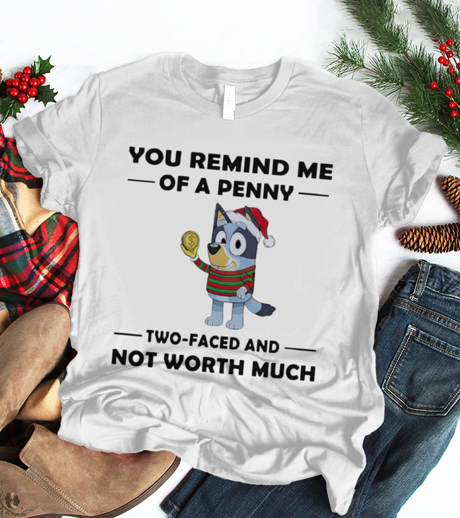 You Remind Me Of A Penny Two Faced And Not Worth Much Holiday Dog Santa Hat Striped Sweater T-Shirt