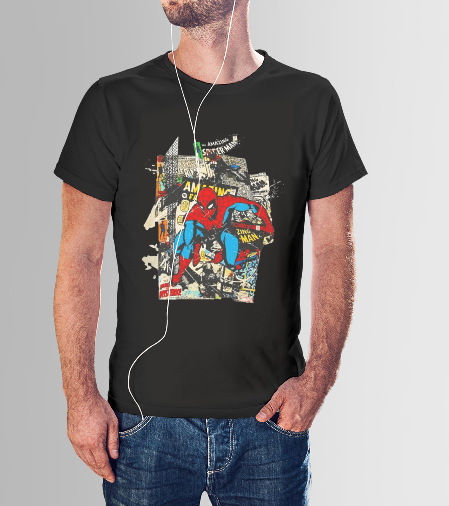 Amazing Fantasy Spider Man Zing Man Marvel Comic Collage T-Shirt