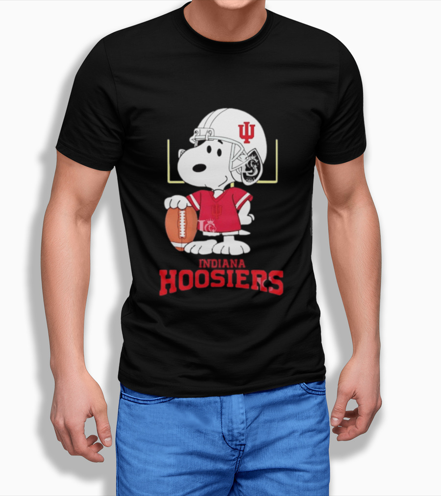 Snoopy Indiana Hoosiers Football Helmet Jersey Football Field T-Shirt