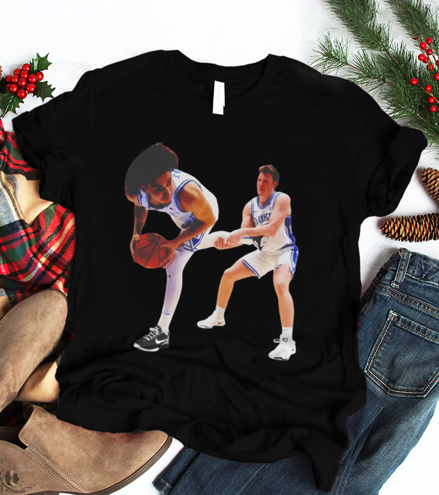 Kon Knueppel Grabbing Tyrese Proctor's Leg Duke Basketball T-Shirt