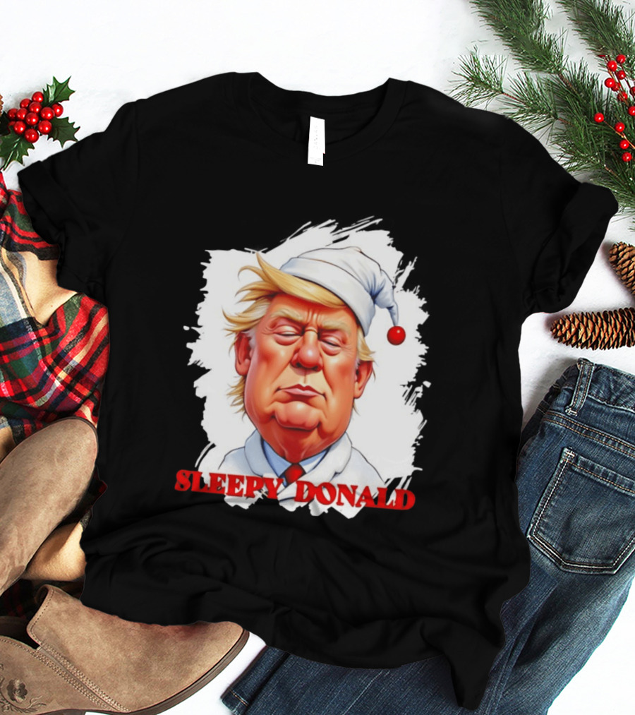 Sleepy Donald Trump In Pajama And Nightcap Cartoon T-Shirt