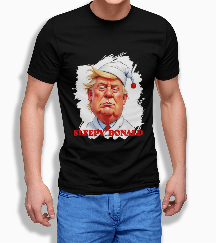 Sleepy Donald Trump In Pajama And Nightcap Cartoon T-Shirt